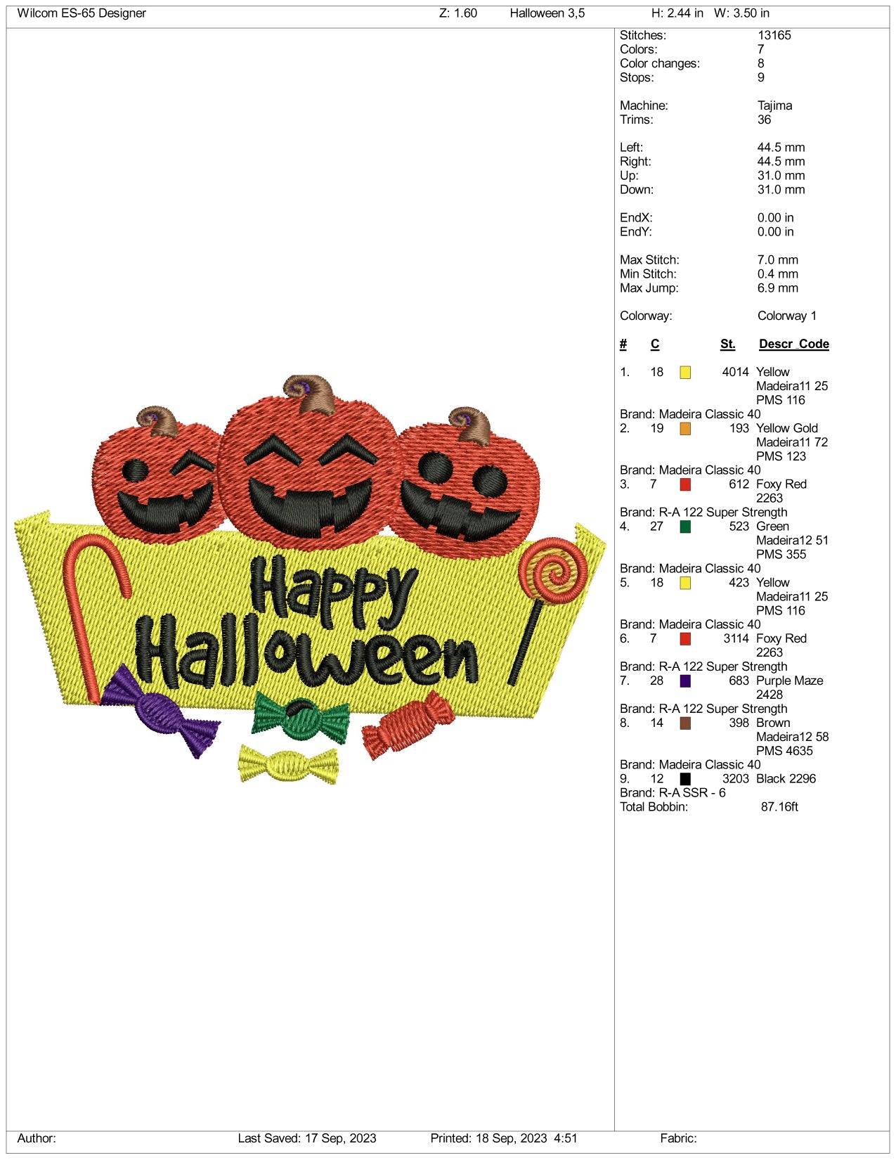 Happy Halloween Pumpkins Embroidery Design Files - 3 Size's