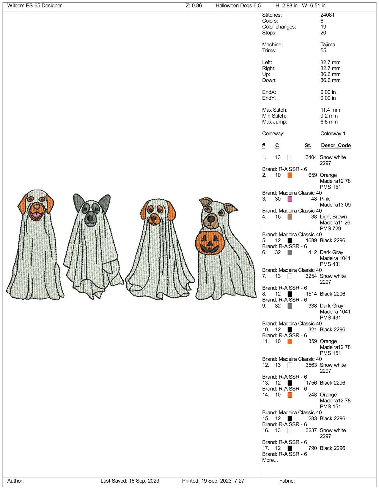 4 Ghost Dogs Embroidery Design Files - 3 Size's