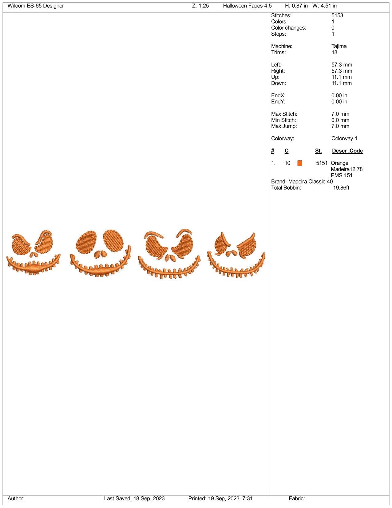 4 Halloween Pumpkin Face Embroidery Design Files - 3 Size's