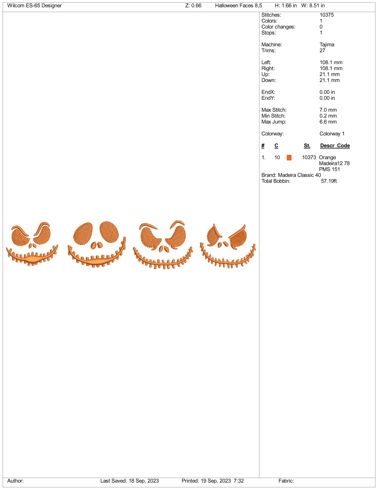 4 Halloween Pumpkin Face Embroidery Design Files - 3 Size's