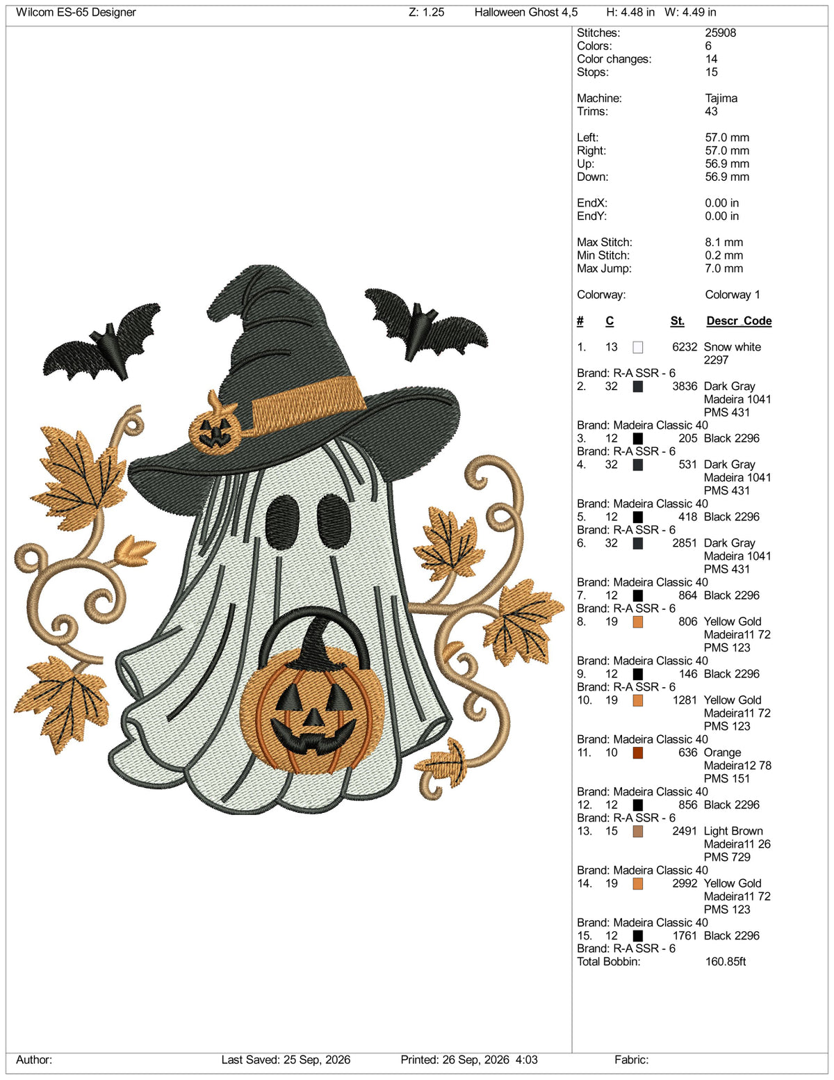 Halloween Ghost Pumpkin  Embroidery Design Files - 4 Size's