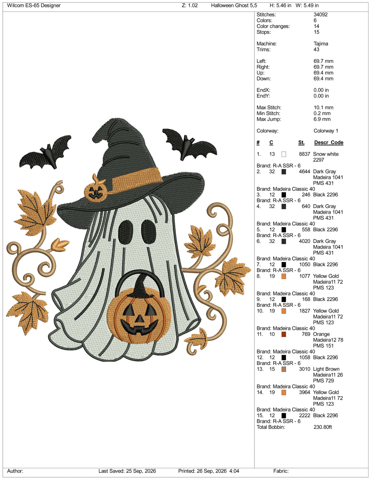 Halloween Ghost Pumpkin  Embroidery Design Files - 4 Size's