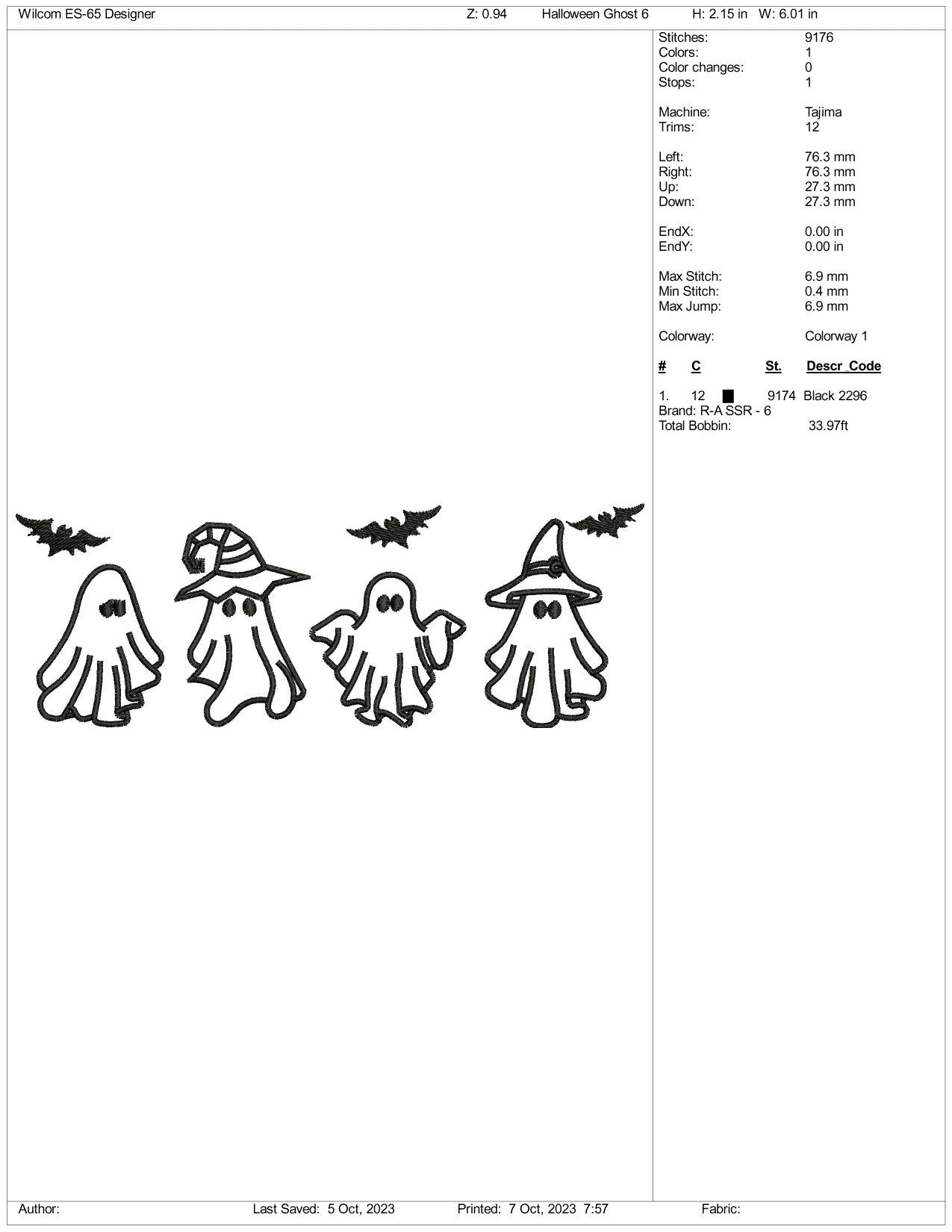 4 Ghost Embroidery Design Files - 3 Size's