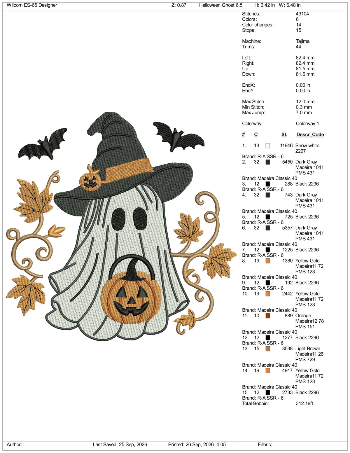 Halloween Ghost Pumpkin  Embroidery Design Files - 4 Size's