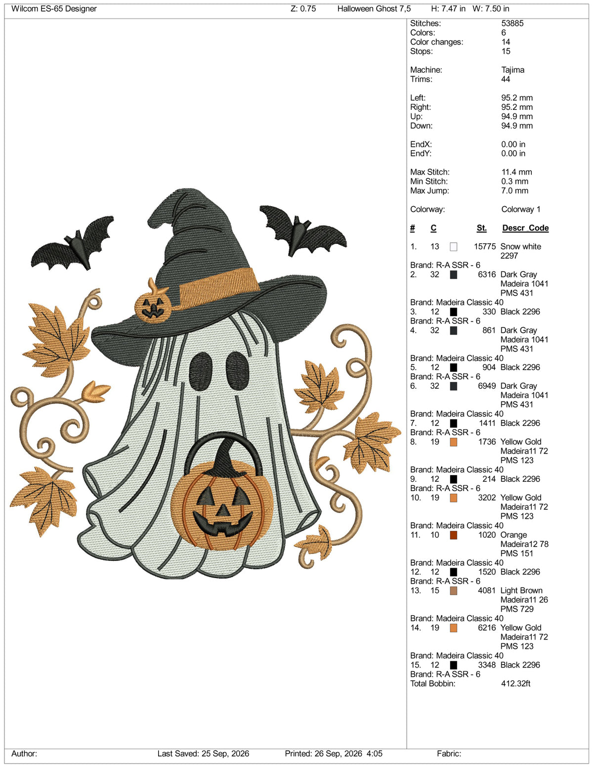 Halloween Ghost Pumpkin  Embroidery Design Files - 4 Size's