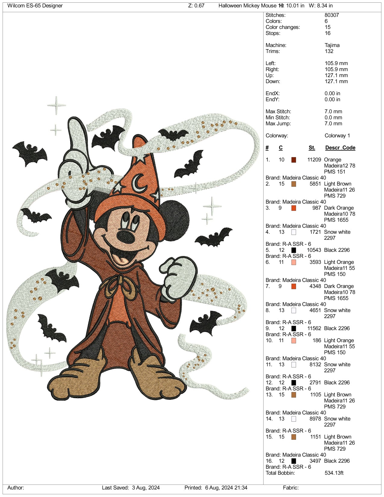 Fortune Teller Mickey Mouse Embroidery Files - 3 Size's