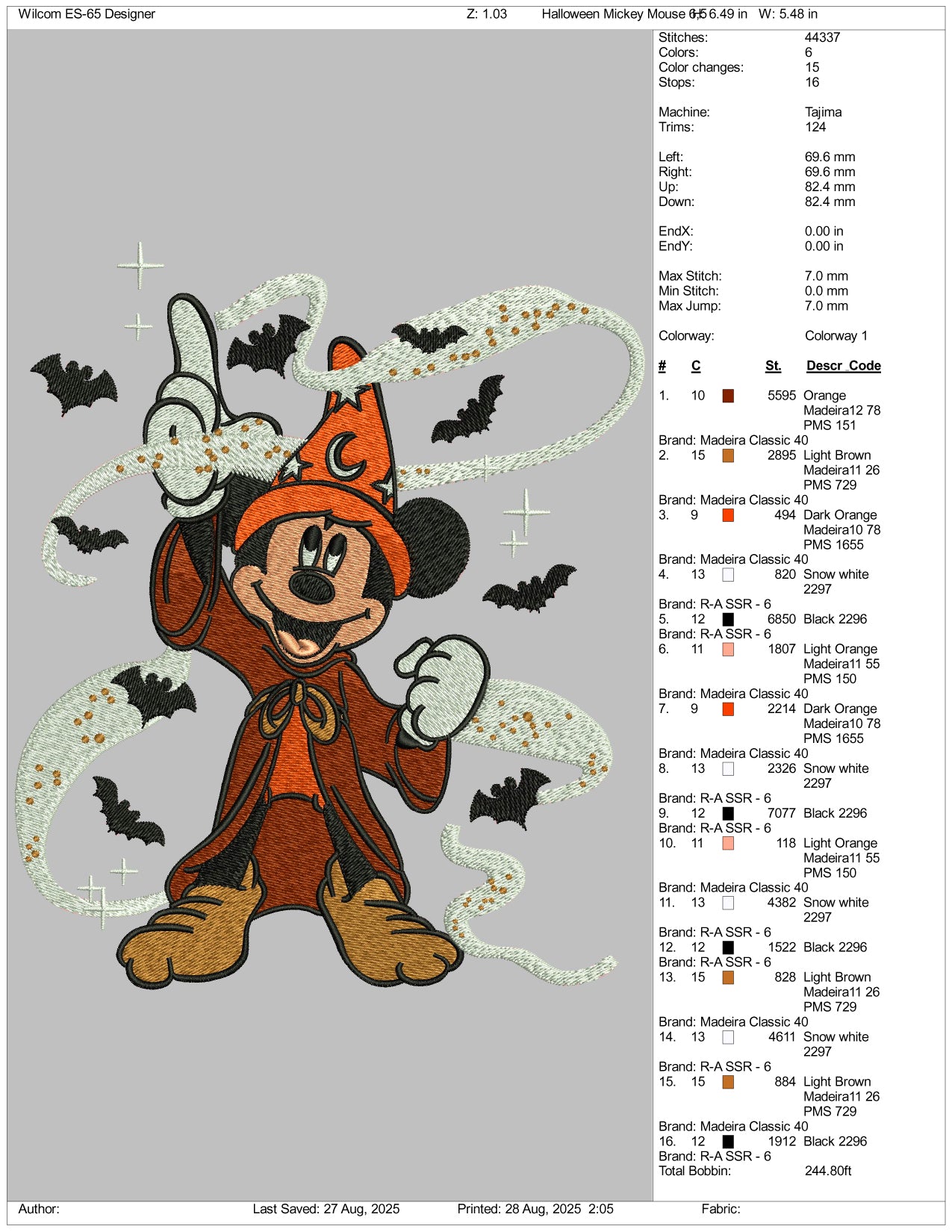 Witch Mickey Mouse Embroidery Design Files - 3 Size's