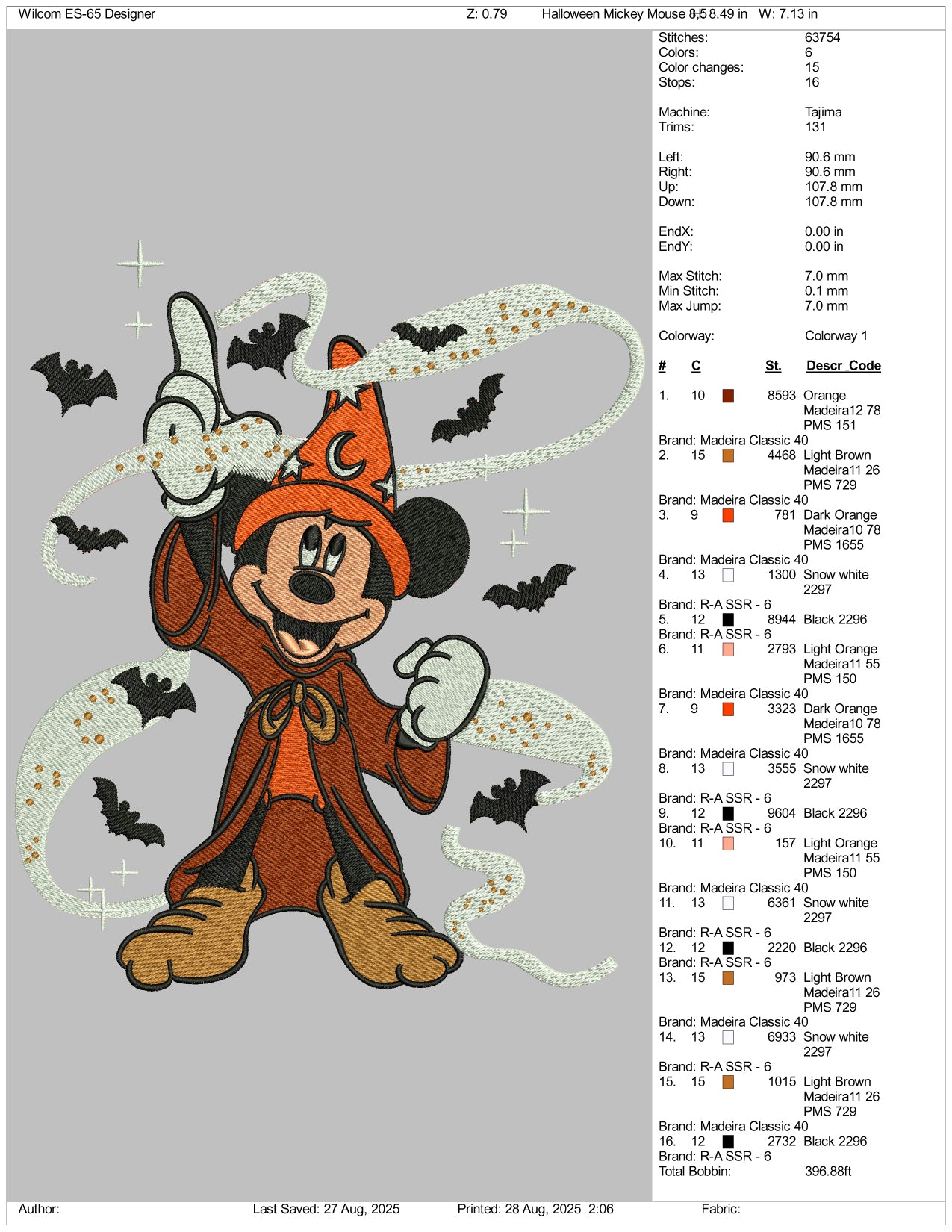 Witch Mickey Mouse Embroidery Design Files - 3 Size's