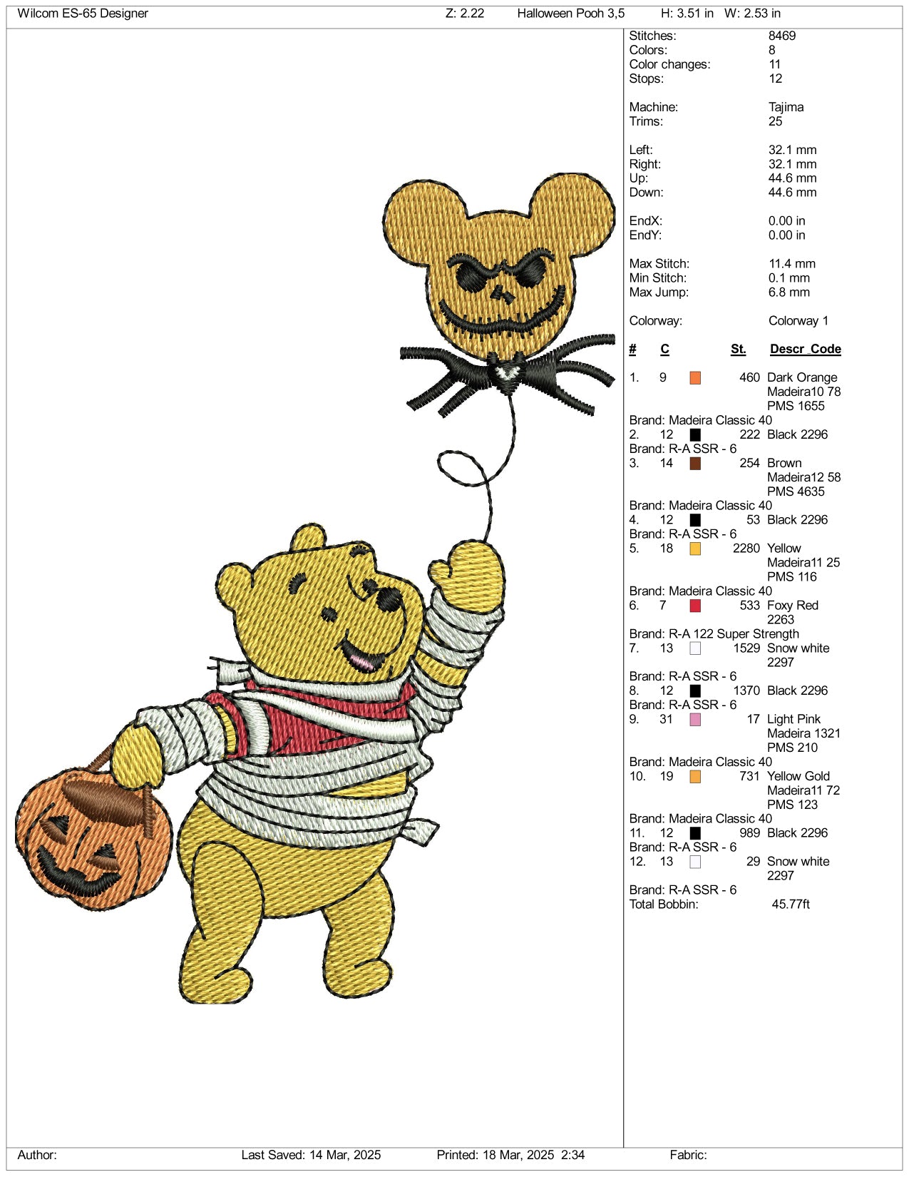 Pooh With Spooky Baloon Embroidery Files - 3 Size's