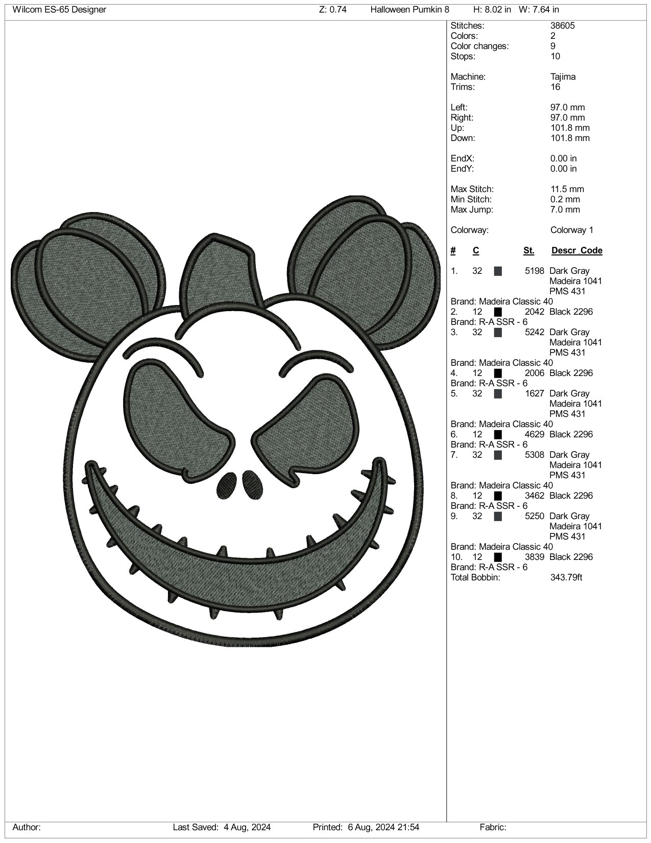 Archivos de bordado de calabaza de Mickey Mouse para Halloween (3 tamaños)