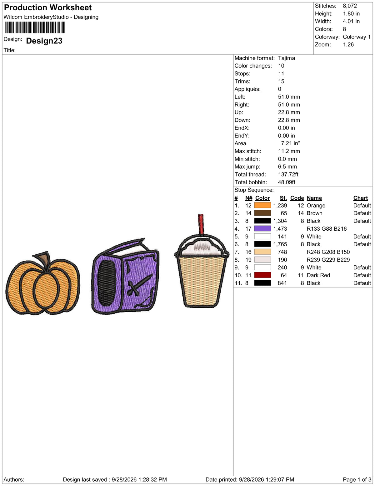 Halloween Autumn Essentials Embroidery Design Files - 1 Size