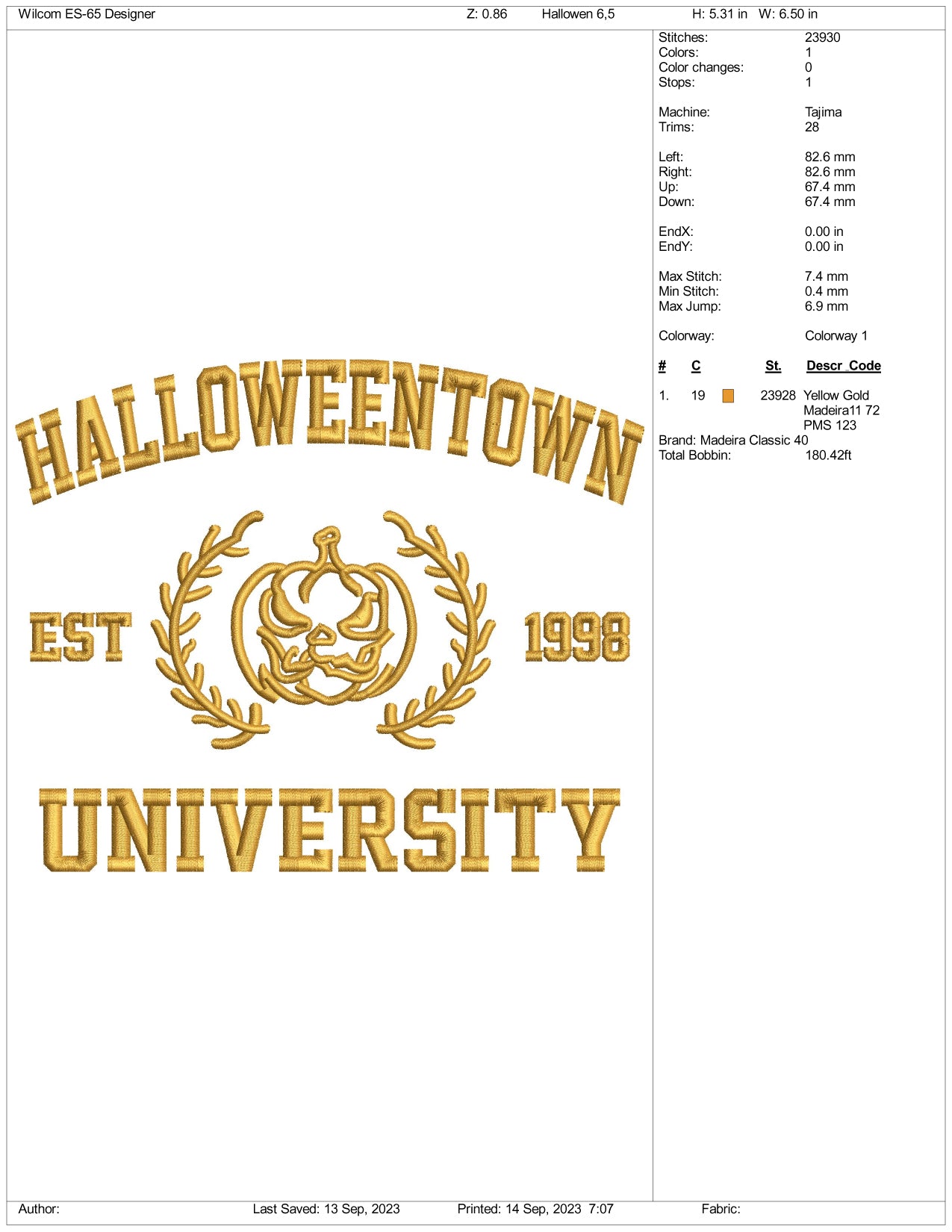 Halloween Town University Embroidery Design Files - 3 Size's