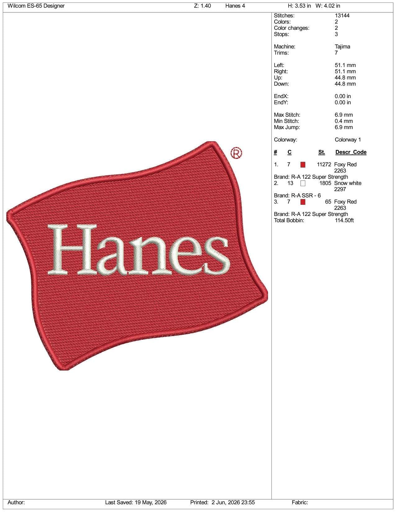 Hanes Logo Embroidery Design Files - 3 Size's