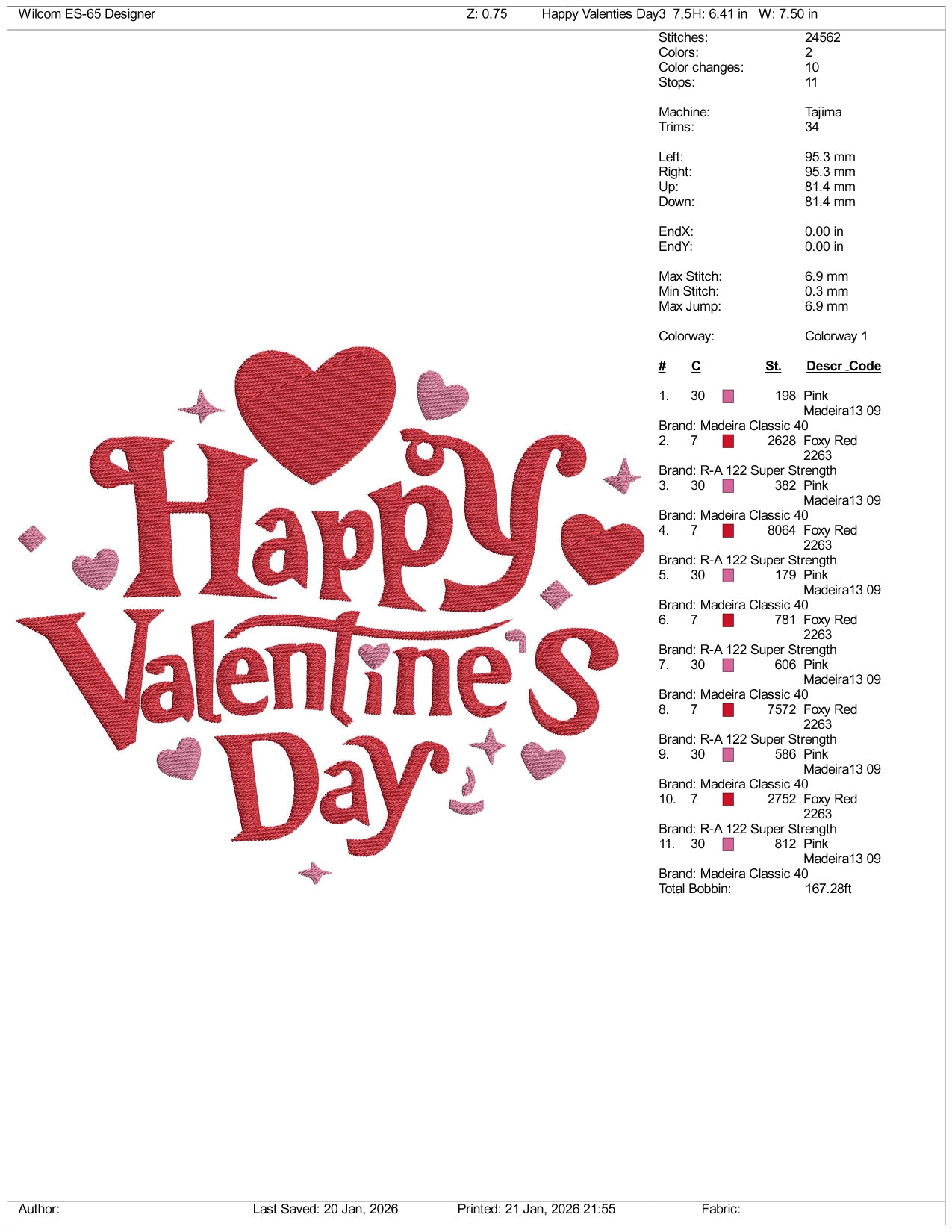 Happy Valentines Day Embroidery Design Files - 3 Size's