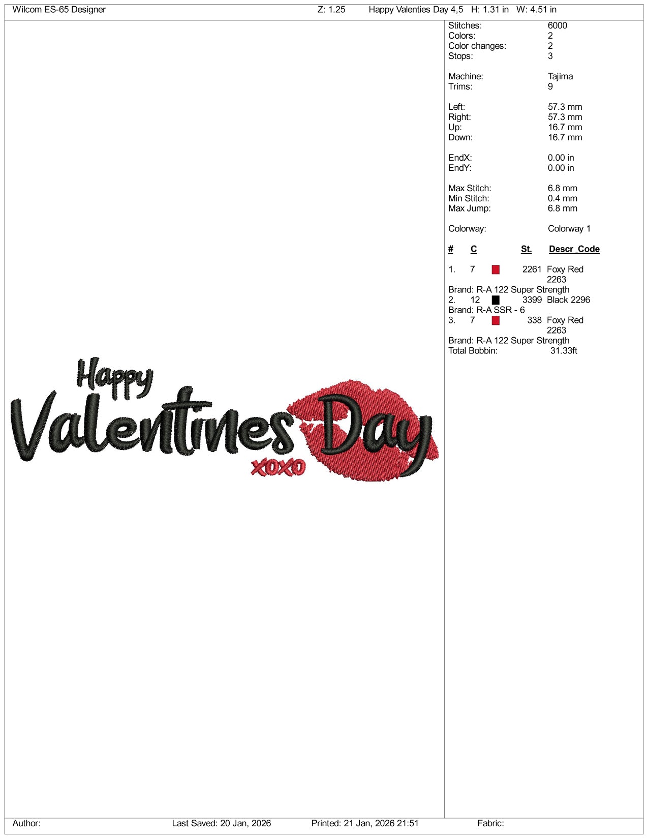 Happy Valentines Day XOXO Embroidery Design Files - 5 Size's