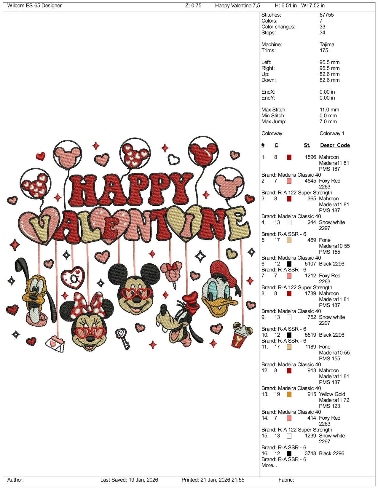 Happy Valentine Disneyland Embroidery Design Files - 3 Size's