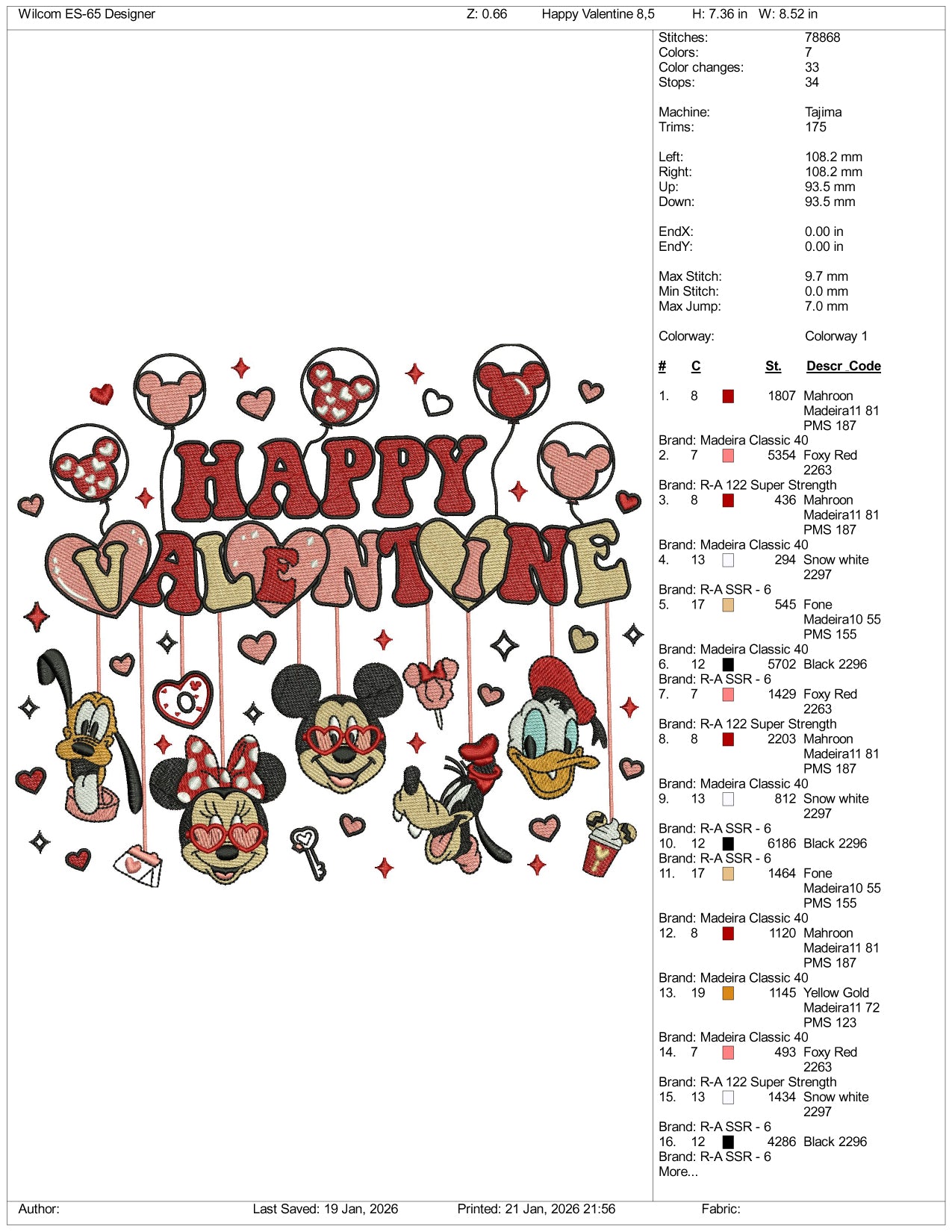 Happy Valentine Disneyland Embroidery Design Files - 3 Size's