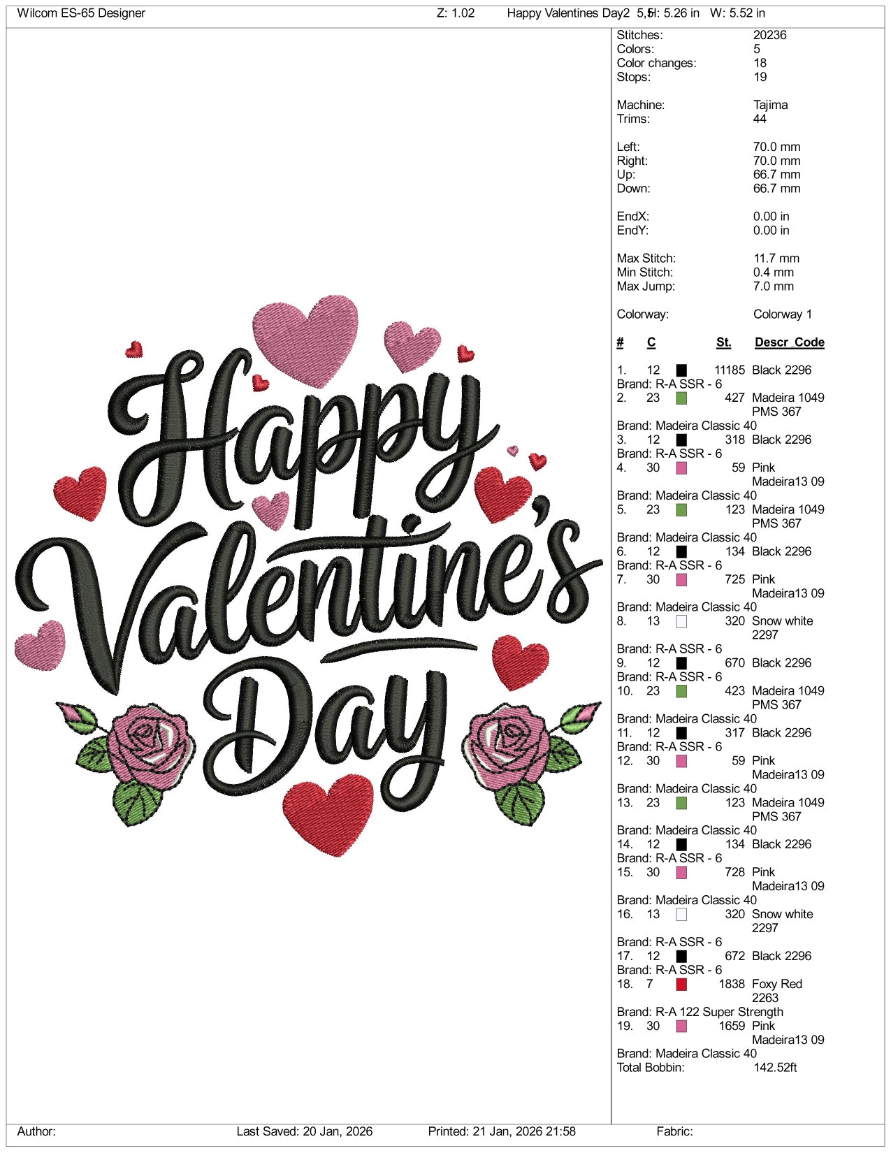 Happy Valentines Day v3 Embroidery Design Files - 3 Size's