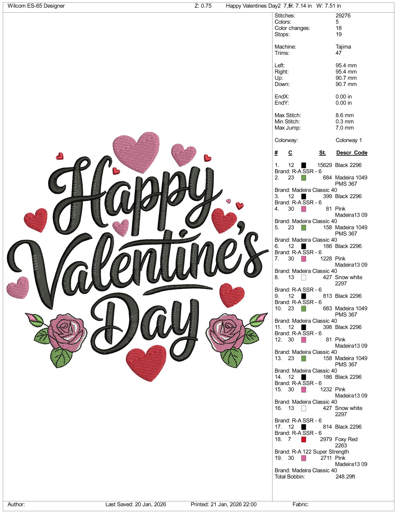 Happy Valentines Day v3 Embroidery Design Files - 3 Size's