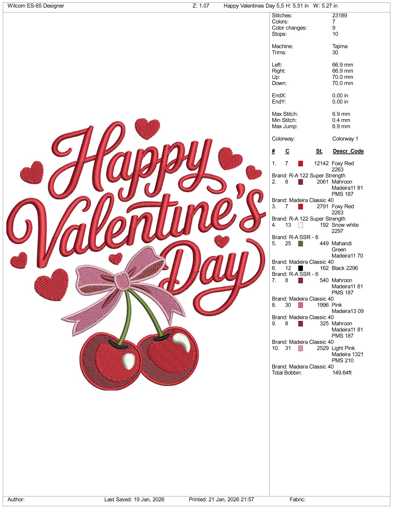 Happy Valentines Day v2 Embroidery Design Files - 3 Size's