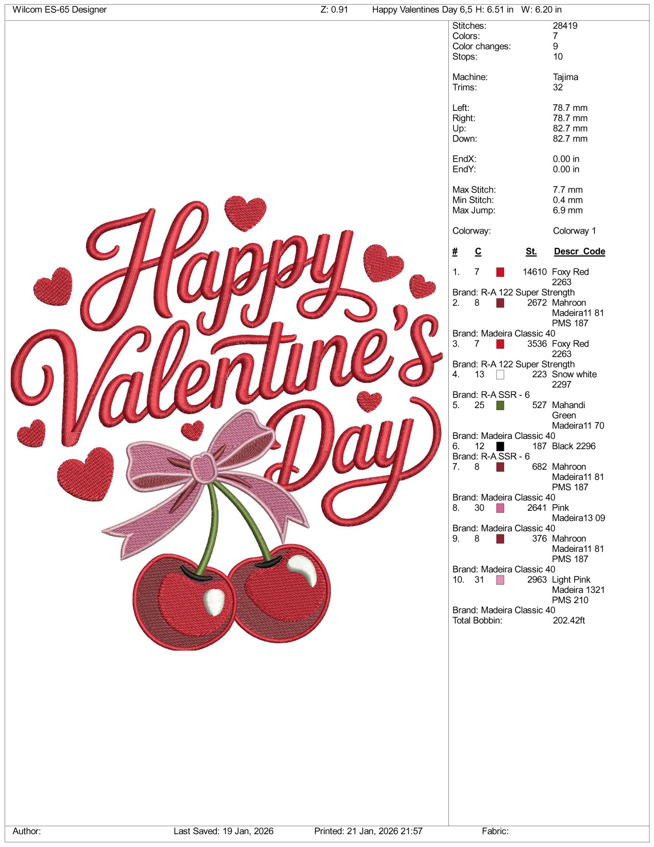 Happy Valentines Day v2 Embroidery Design Files - 3 Size's