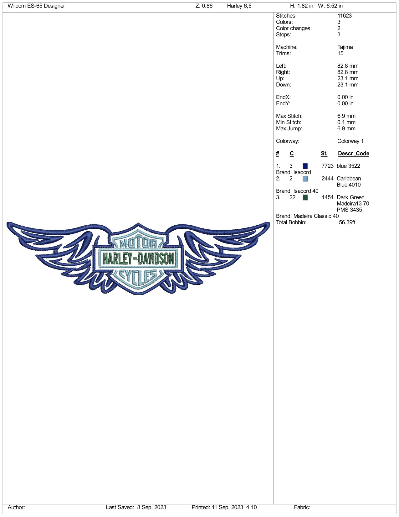 Harley Davidson Embroidery Design Files - 3 Size's