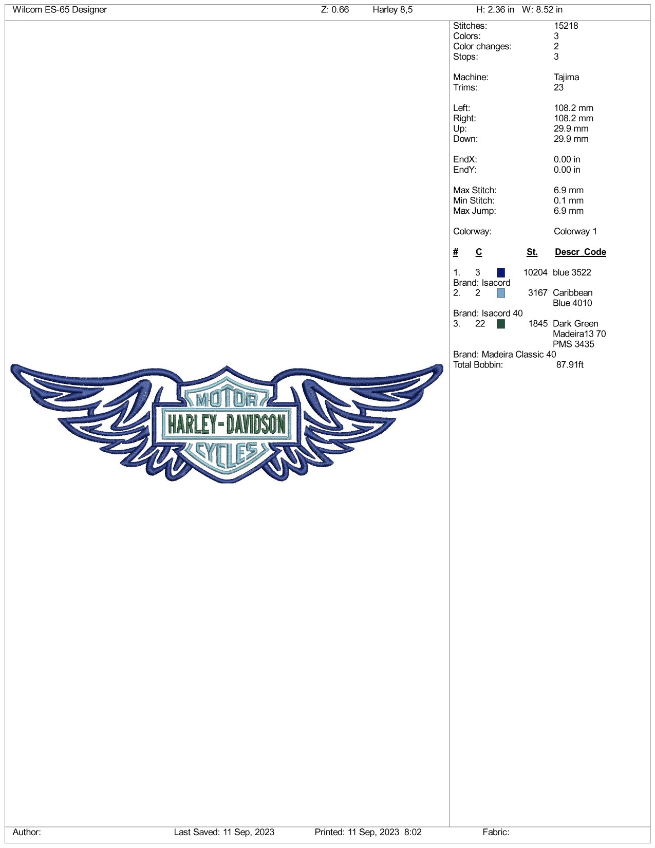 Harley Davidson Embroidery Design Files - 3 Size's