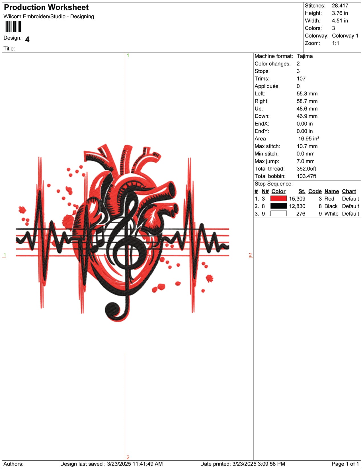 Heartbeat of Music Embroidery Design Files - 9 Size's