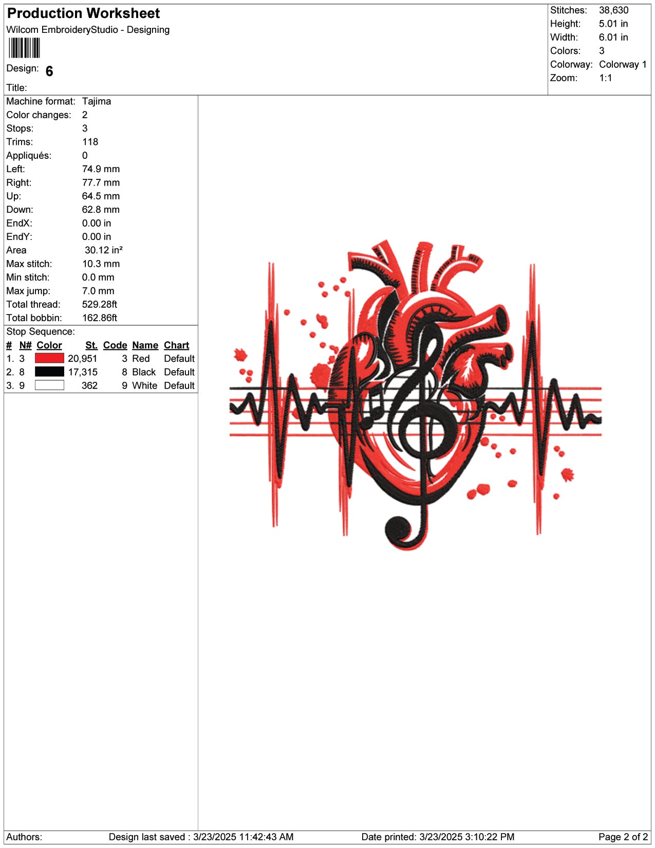 Heartbeat of Music Embroidery Design Files - 9 Size's