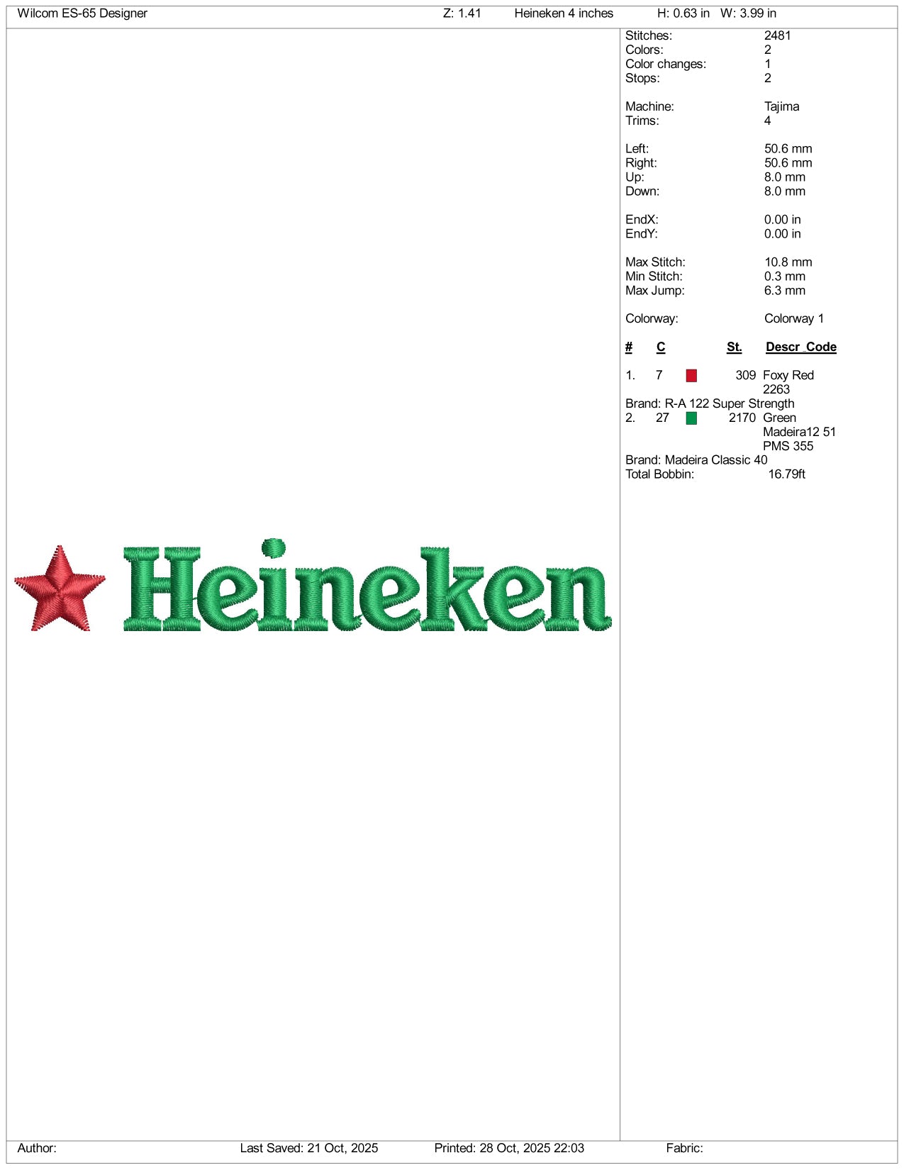 Heineken Logo Embroidery Design Files - 3 Size's