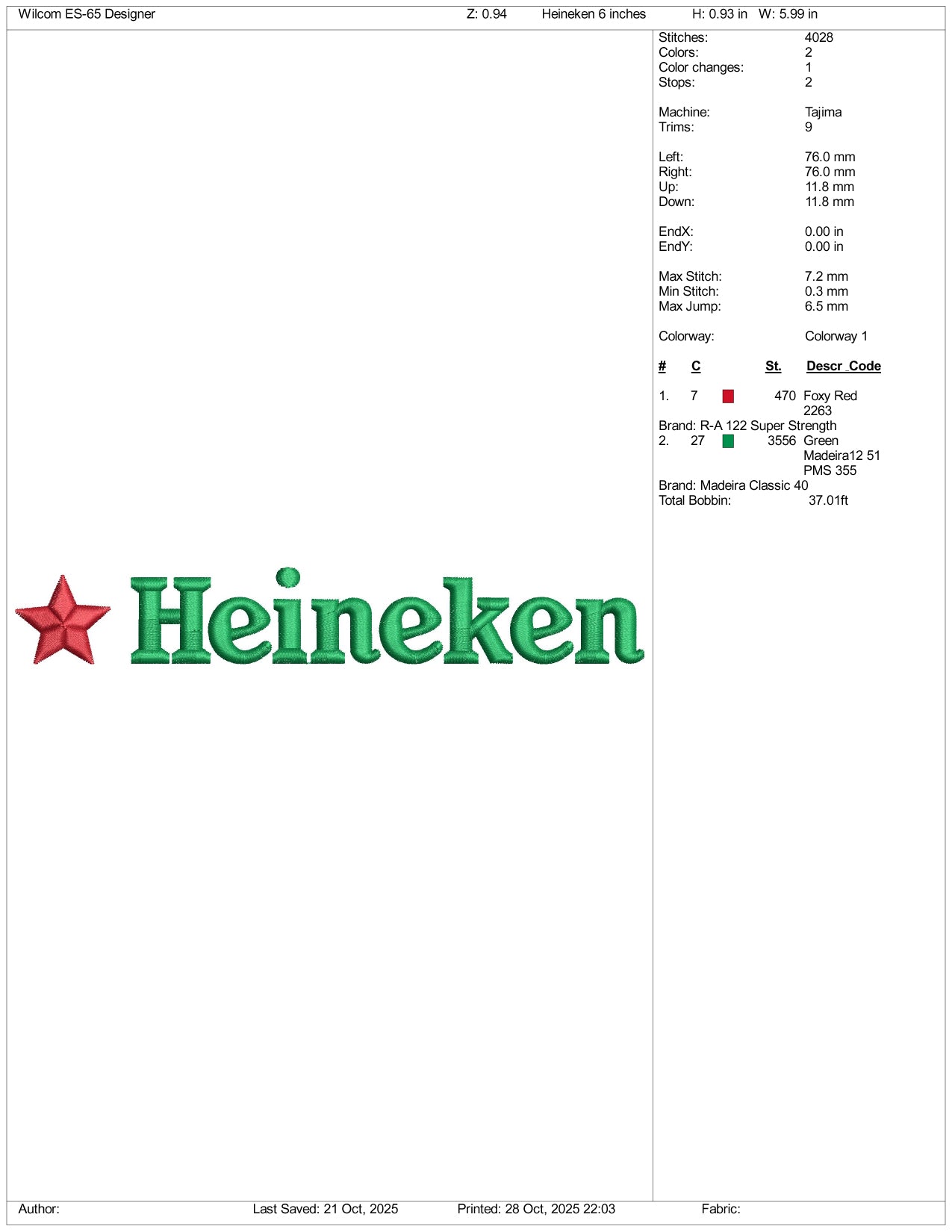 Heineken Logo Embroidery Design Files - 3 Size's