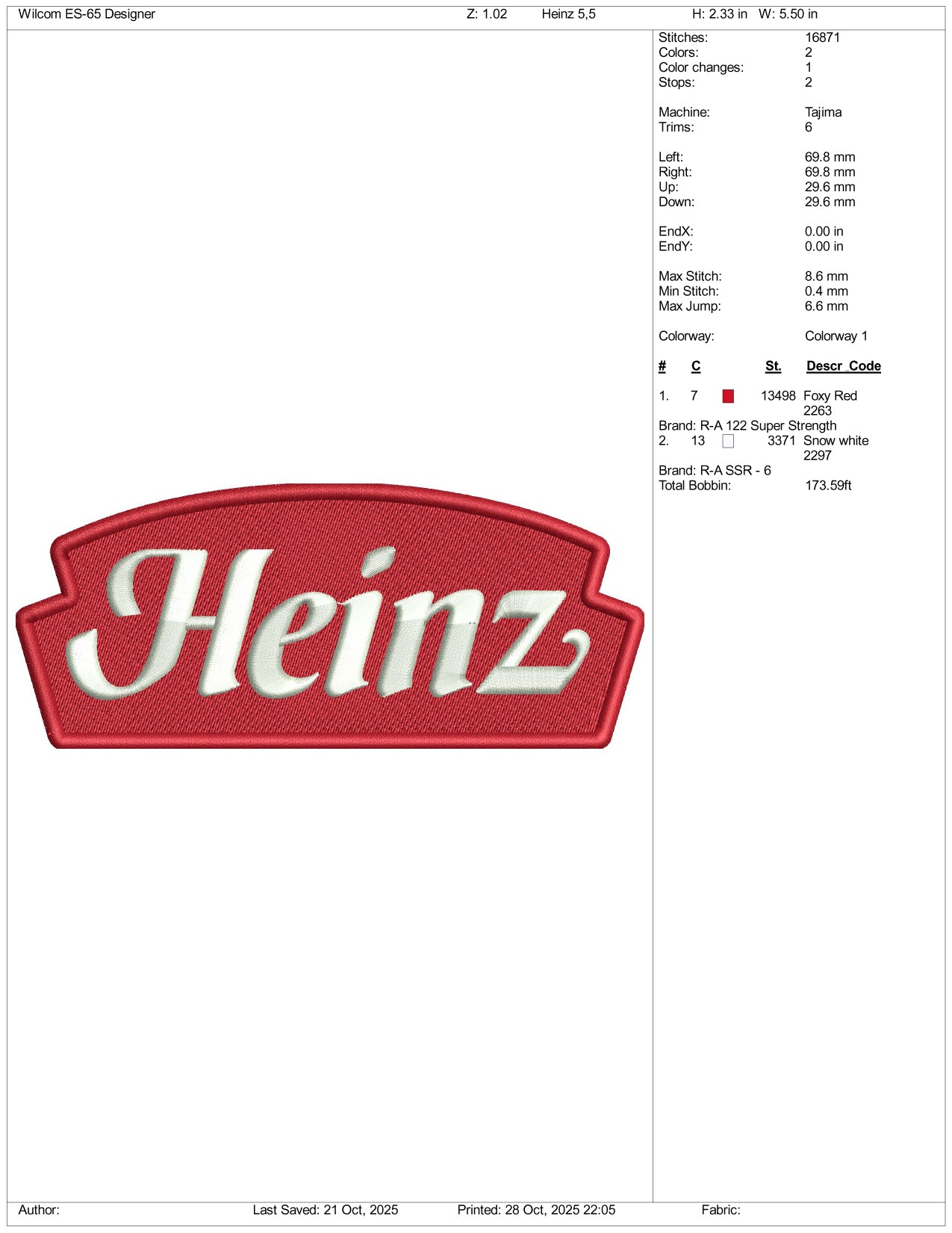 Heinz Logo Embroidery Design Files - 3 Size's