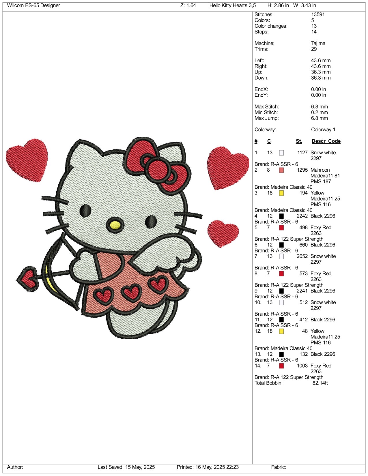 Hello Kitty Angel Embroidery Design Files - 3 Size's