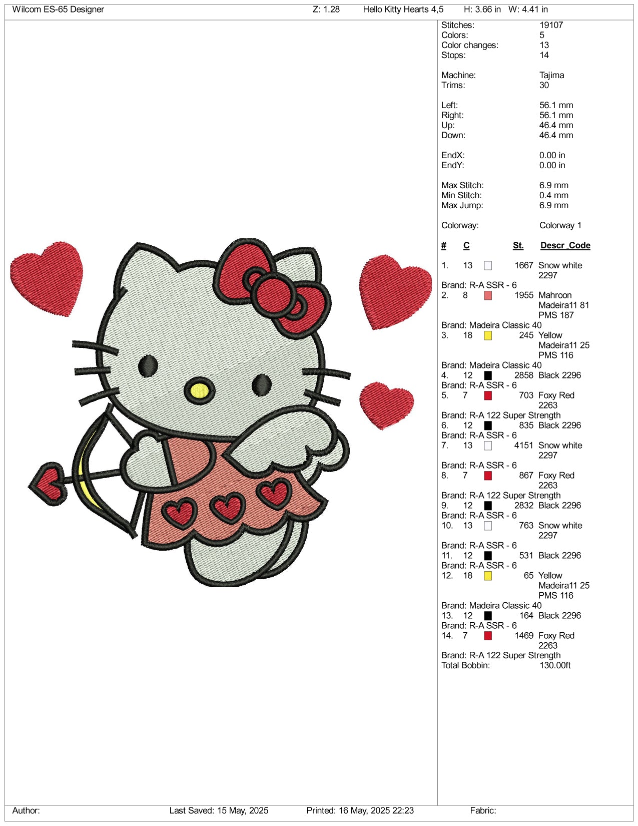 Hello Kitty Angel Embroidery Design Files - 3 Size's