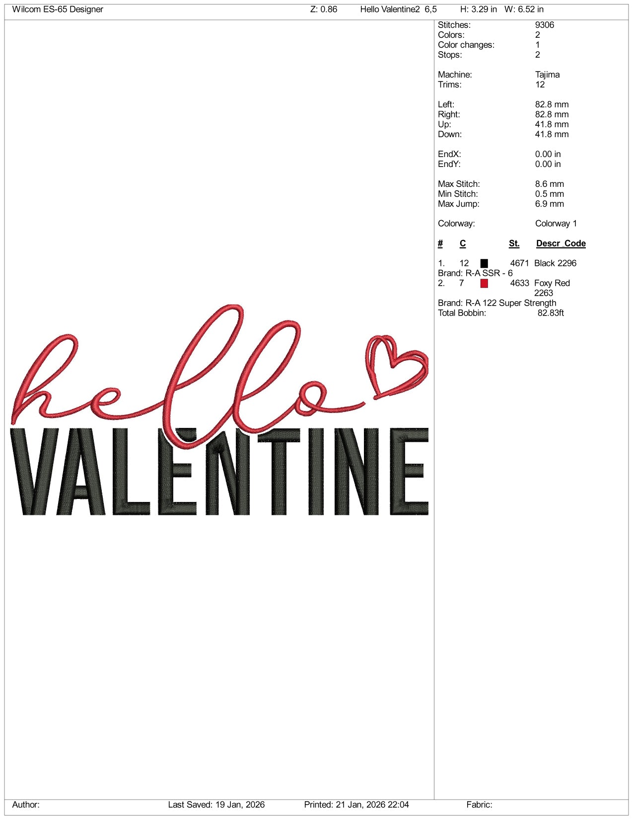 Hello Valentine Embroidery Design Files - 4 Size's