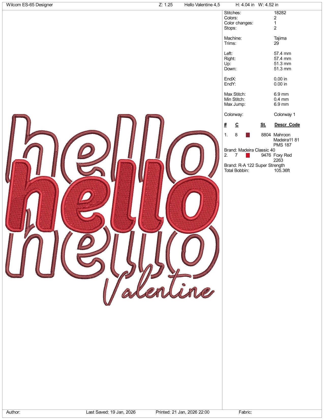 Hello Valentine Embroidery Design Files - 4 Size's