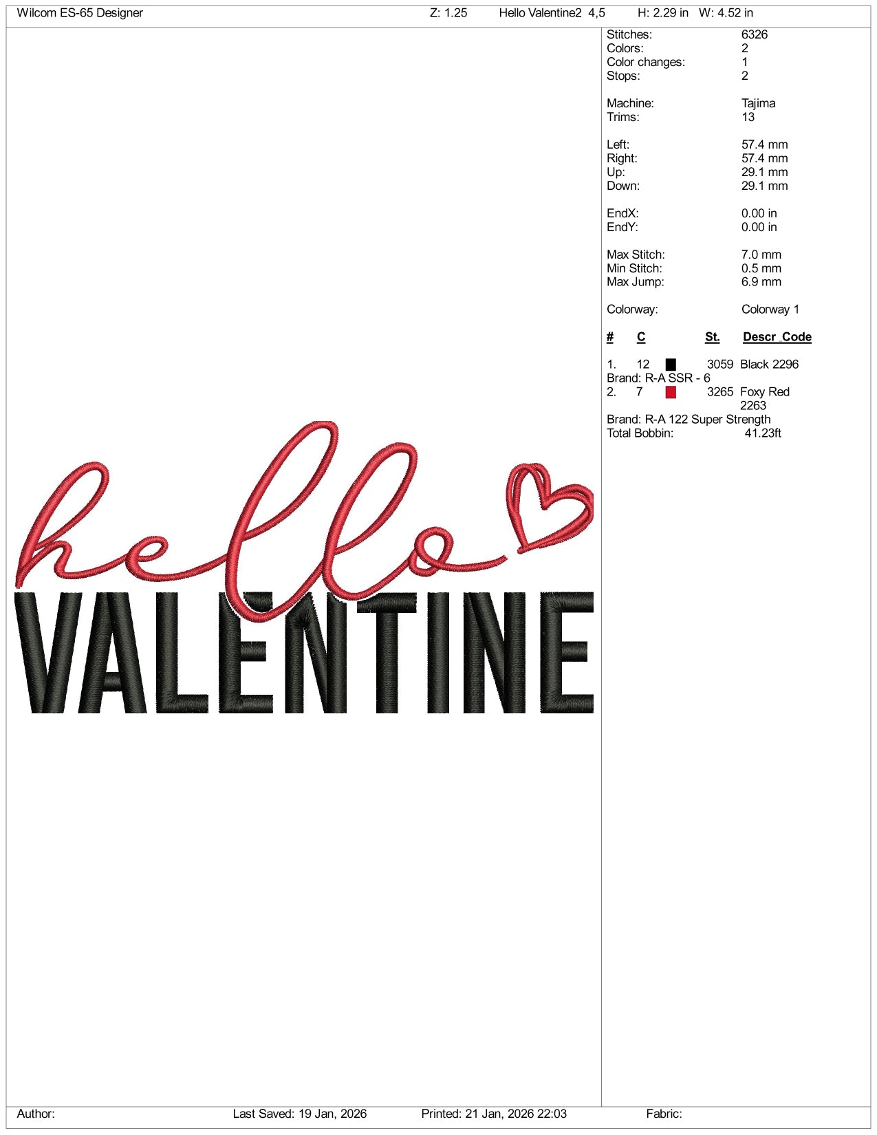 Hello Valentine Embroidery Design Files - 4 Size's