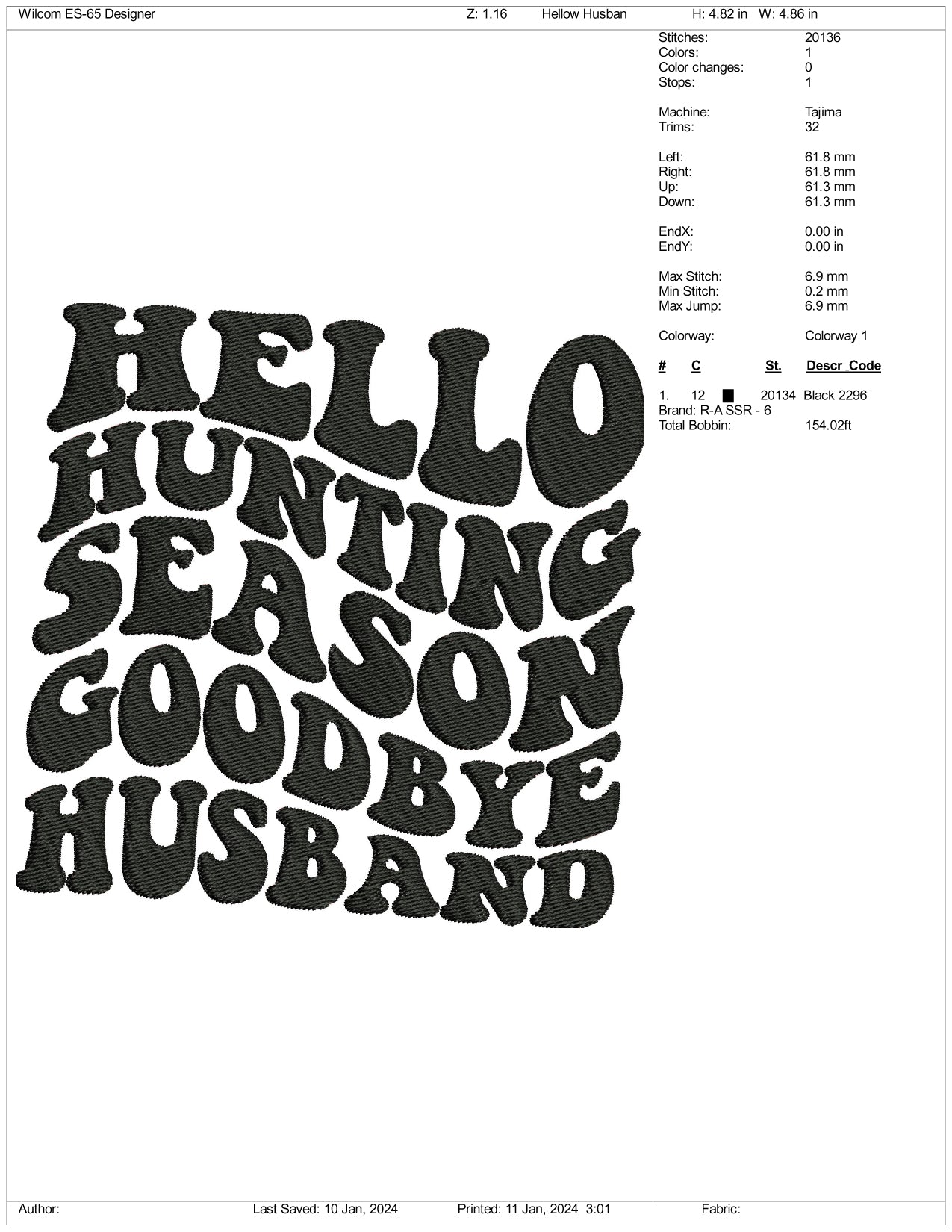 Hello Hunting Season Embroidery Design Files - 3 Size's