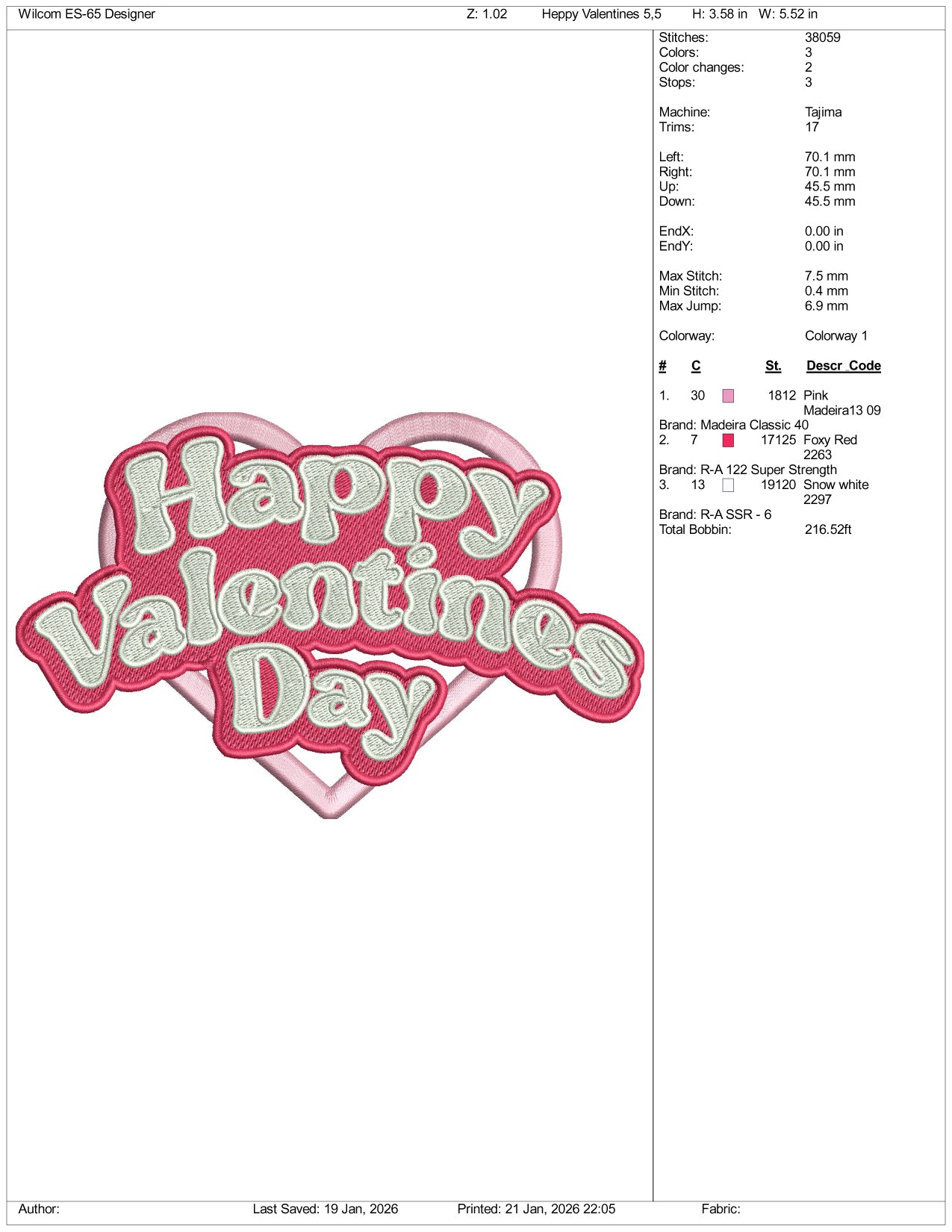 Happy Valentines Day v4 Embroidery Design Files - 3 Size's
