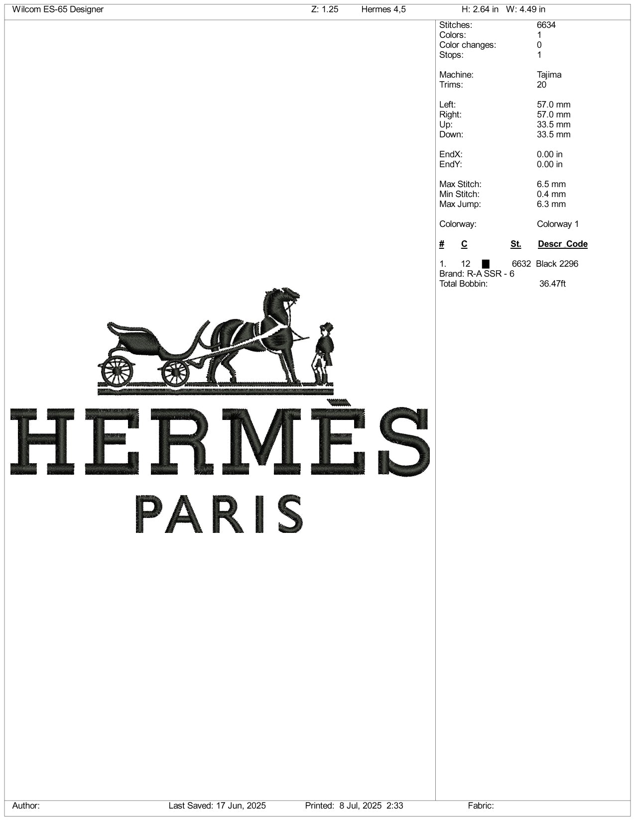 Hermes Paris Logo Embroidery Design Files - 3 Size's