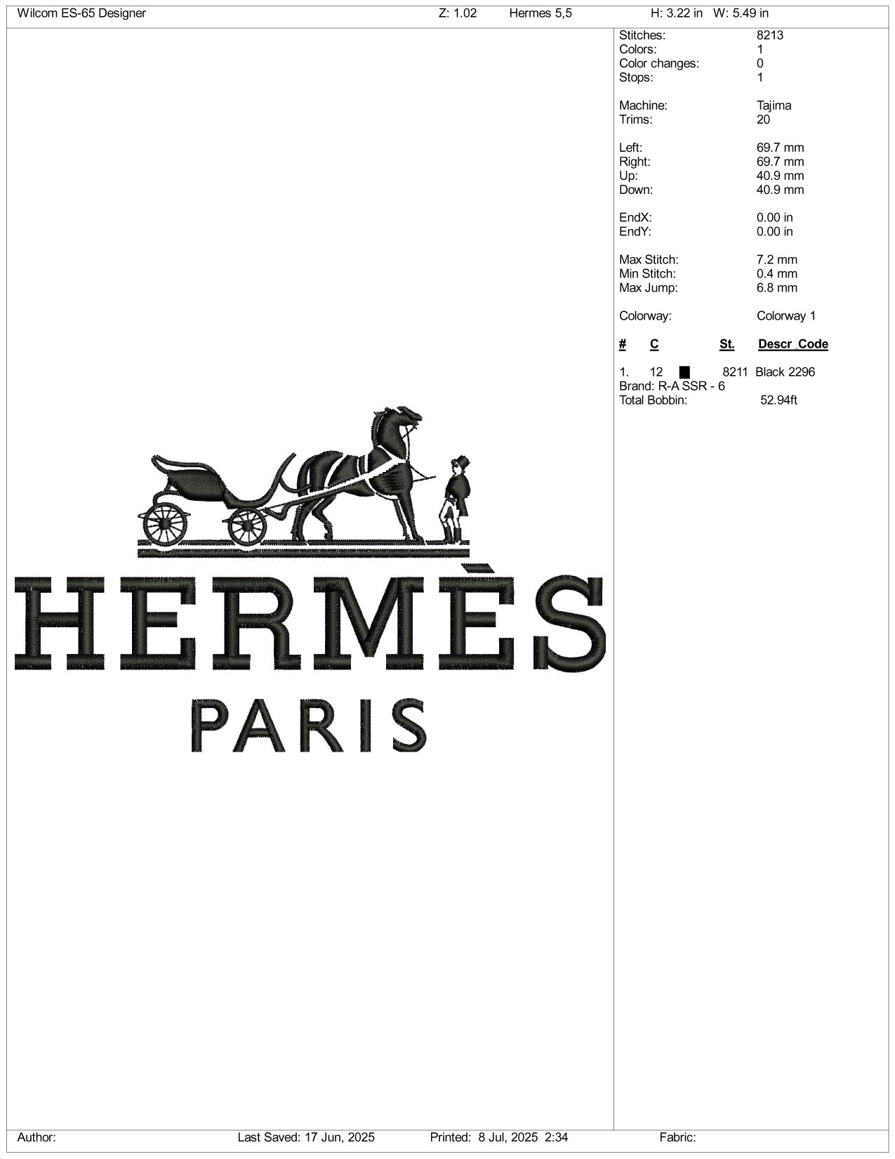 Hermes Paris Logo Embroidery Design Files - 3 Size's