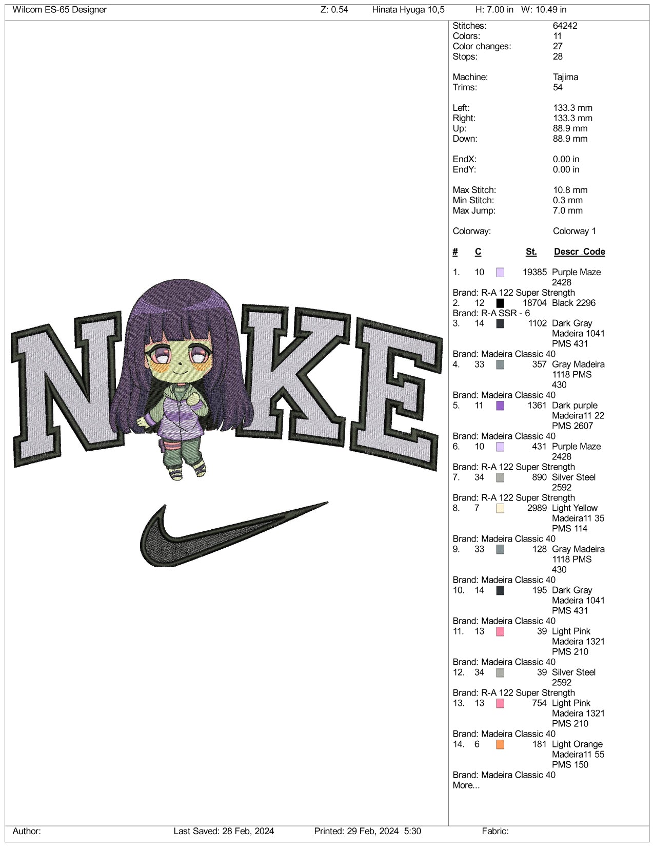 Nike Chibi Hinata Embroidery Design Files - 3 Size's