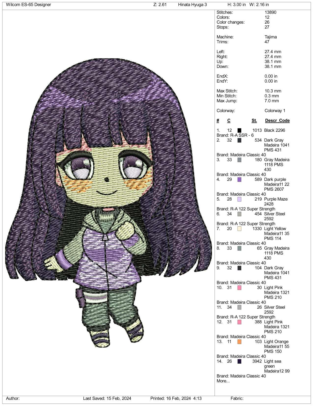 Chibi Hinata Embroidery Design Files - 3 Size's