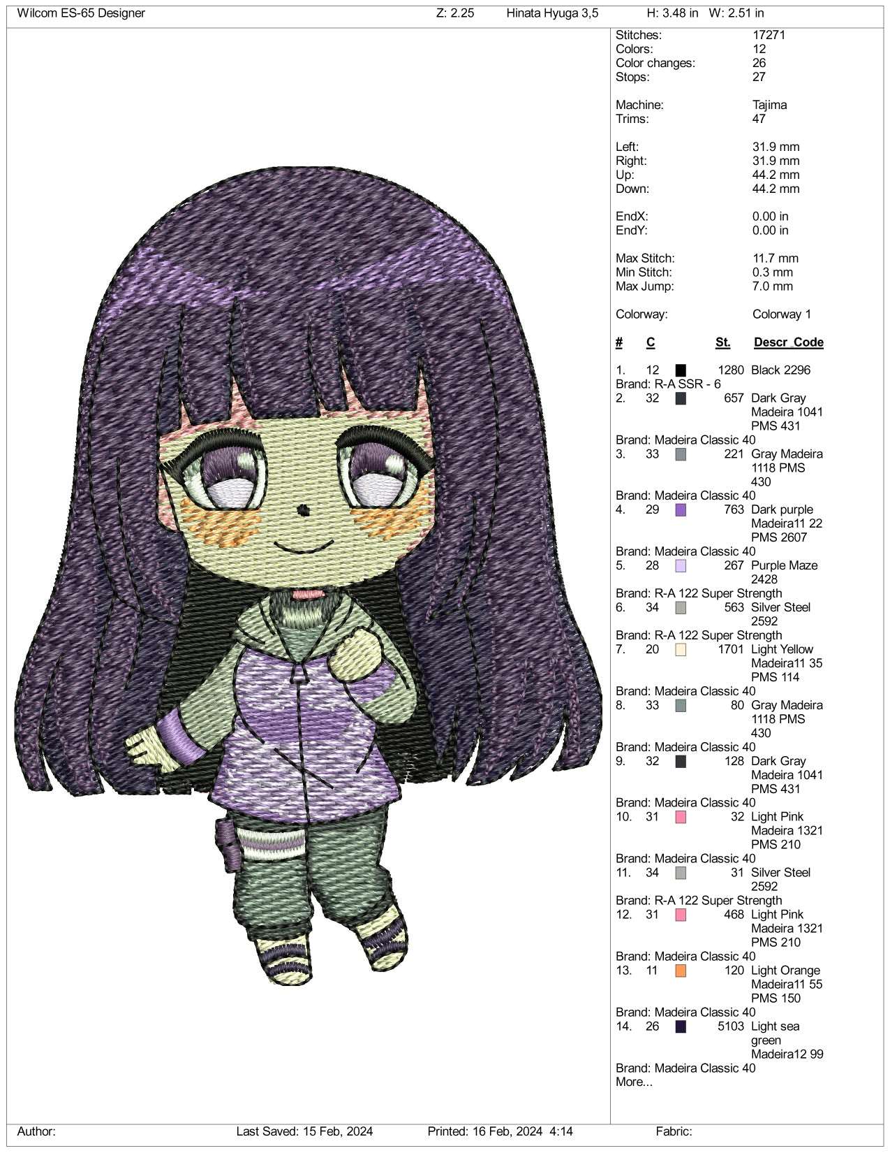 Chibi Hinata Embroidery Design Files - 3 Size's