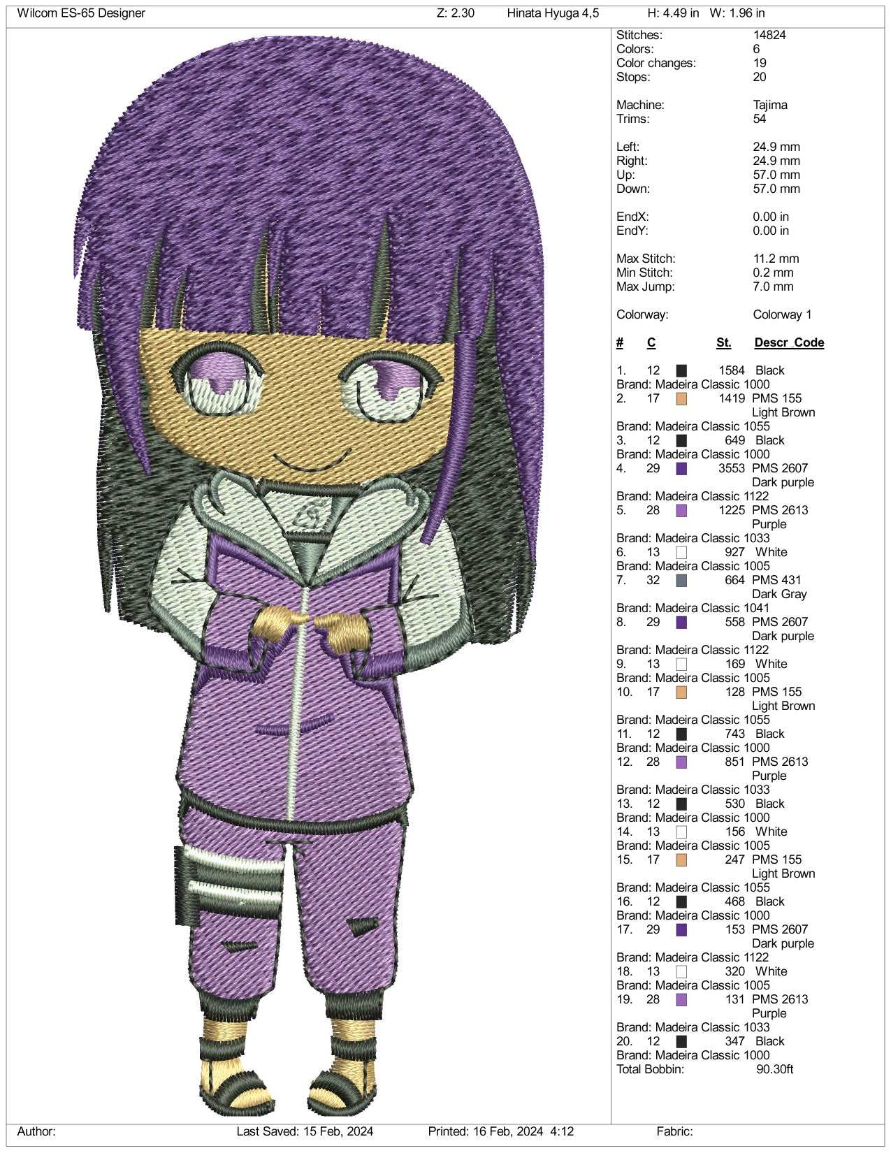 Hinata v2 Embroidery Design Files - 3 Size's