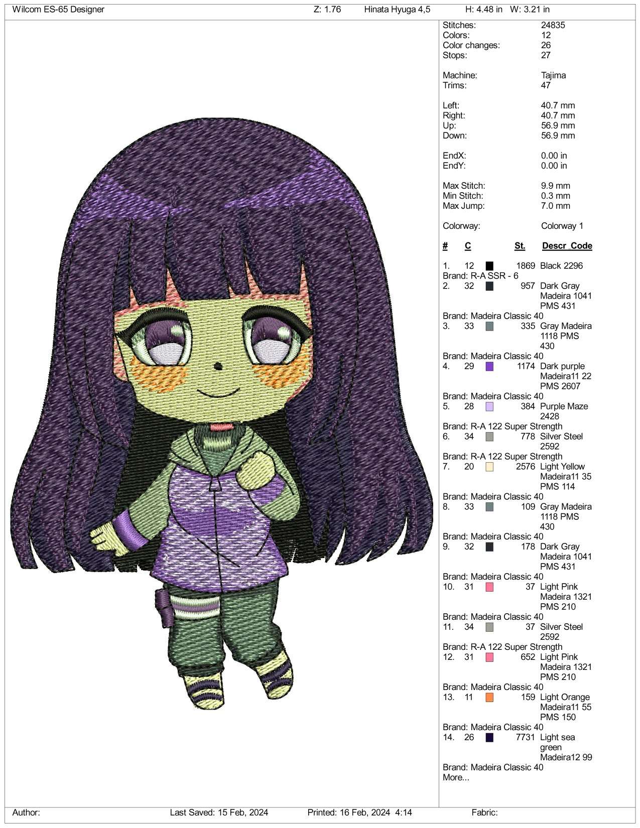 Chibi Hinata Embroidery Design Files - 3 Size's