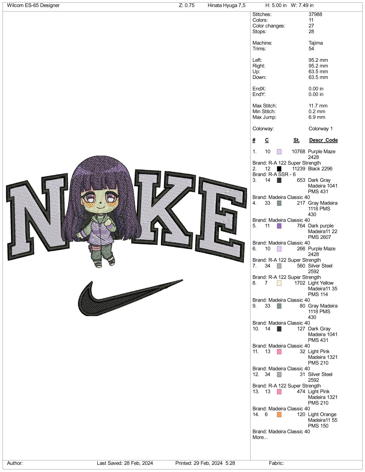 Nike Chibi Hinata Embroidery Design Files - 3 Size's