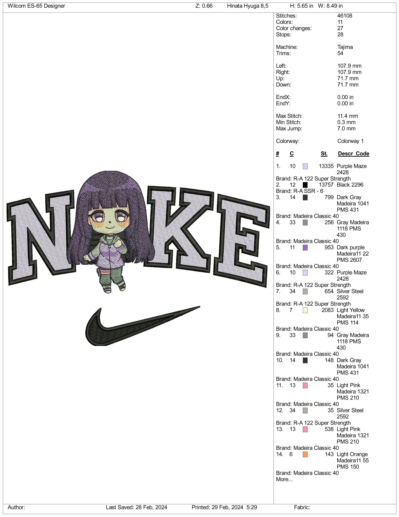 Nike Chibi Hinata Embroidery Design Files - 3 Size's