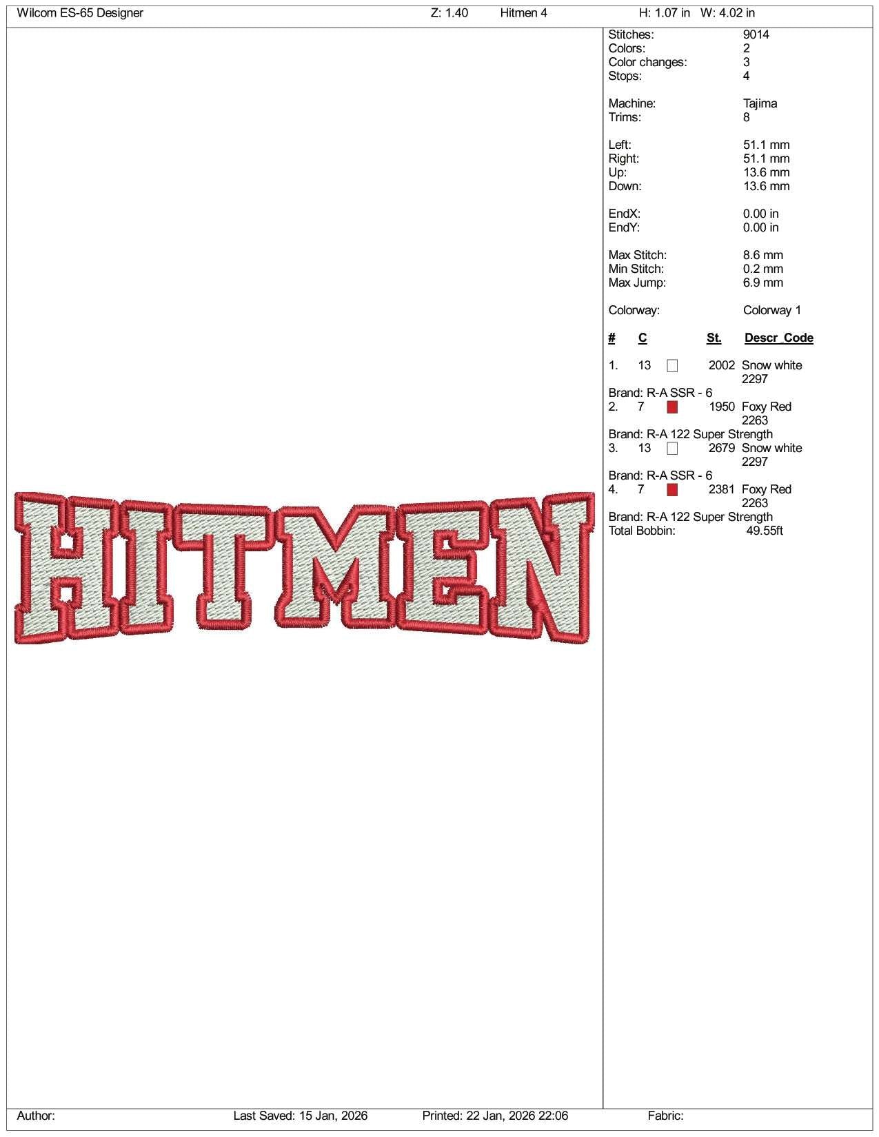 Hitmen Logo Embroidery Design Files - 5 Size's