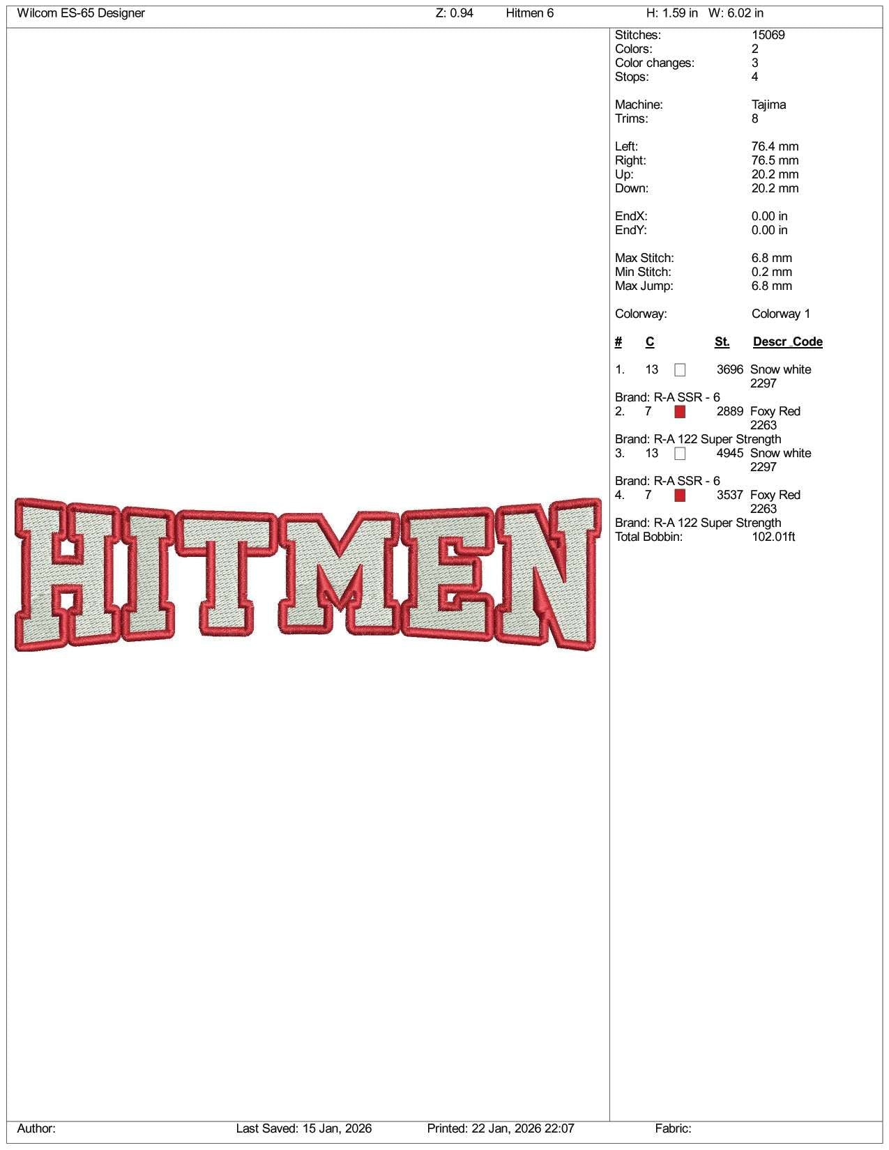 Hitmen Logo Embroidery Design Files - 5 Size's